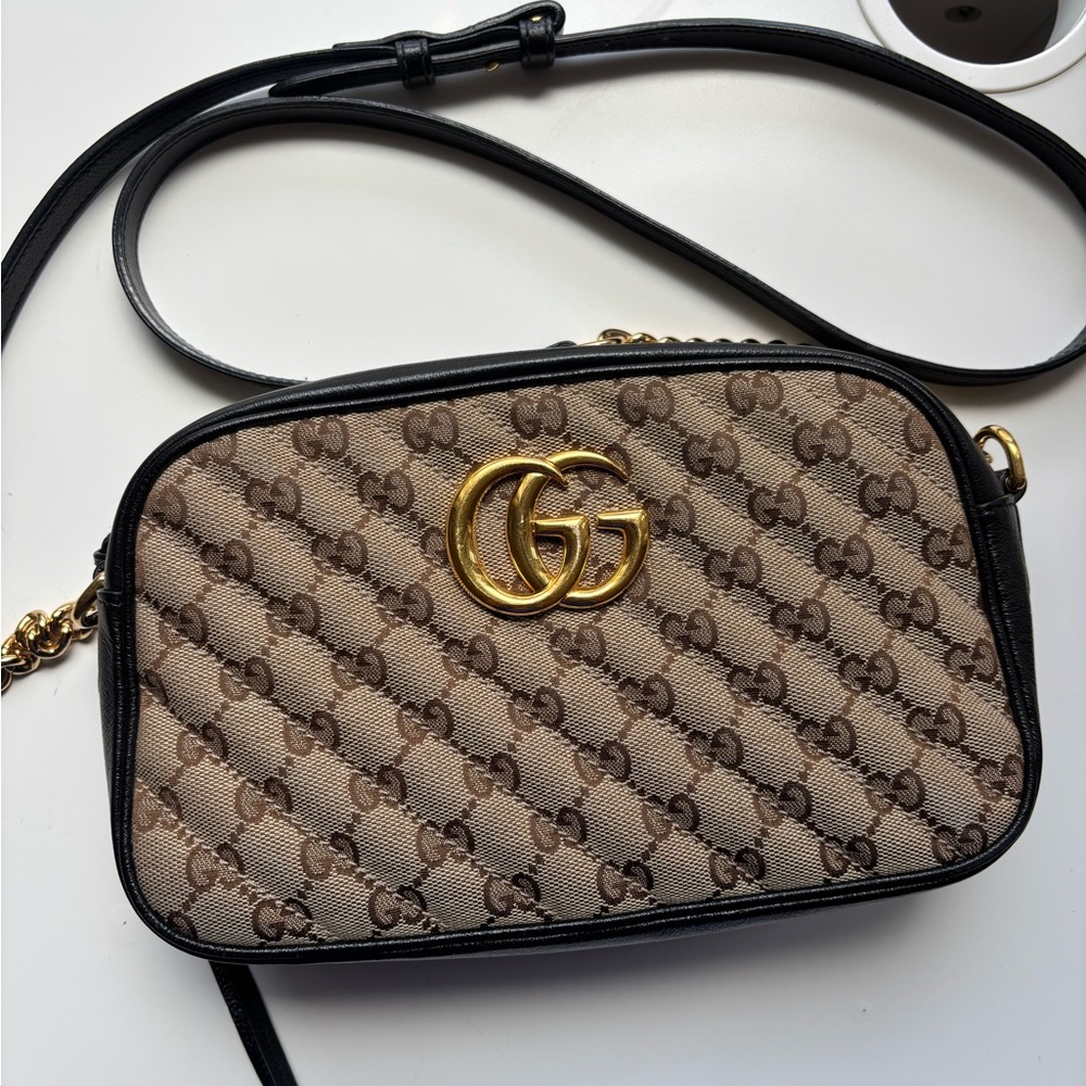 Gucci Brown and Black Crossbody Bag with GG Monogram